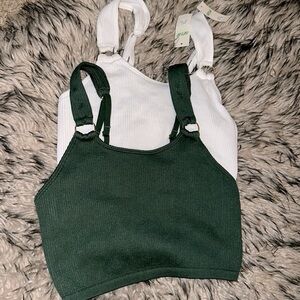 aerie Ribbed Bralette Set in Forest Green & White